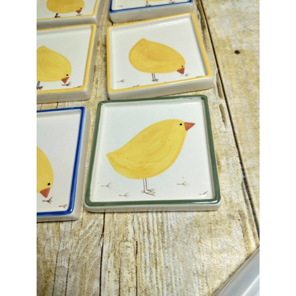 Vtg Tender Heart Chick Coasters Ceramic Chickens Set of 6 Squares (4) - Picture 2 of 5